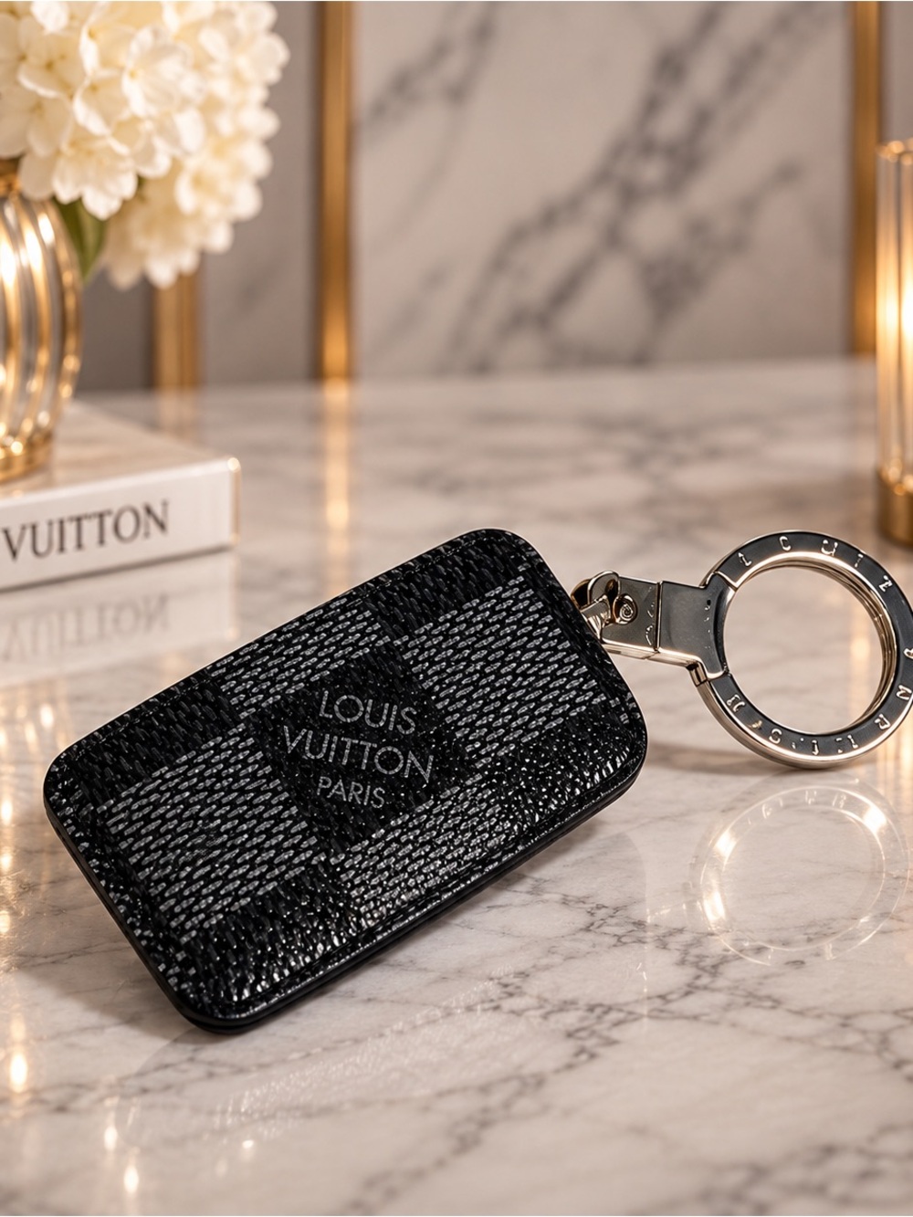 Louis Vuitton Damier Graphite Push Button Flashlight Keychain Authentic